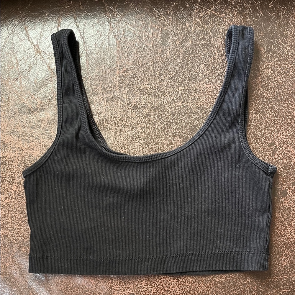 Black Ribbed Crop Tank Top